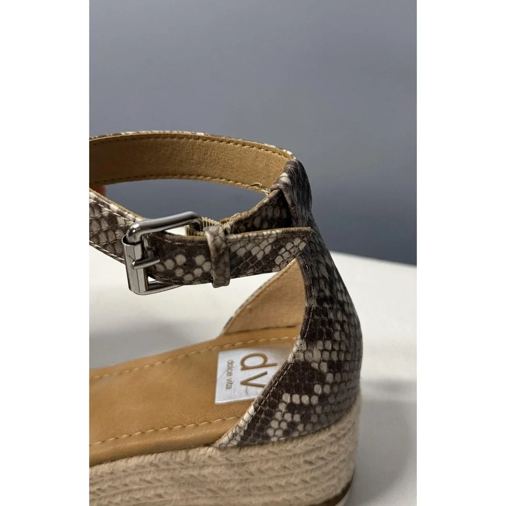 Dolce Vita Baker Sandals Womens 7 Brown Taupe Snake Espadrille Wedge Ankle Strap